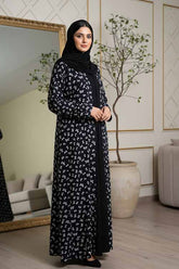 Midnight Bows Black Abaya | Printed Front-Open